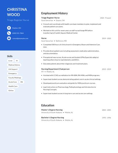 Triage Register Nurse Resume