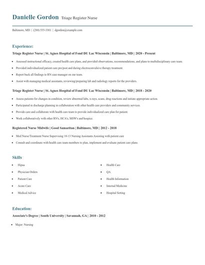 Triage Register Nurse Resume