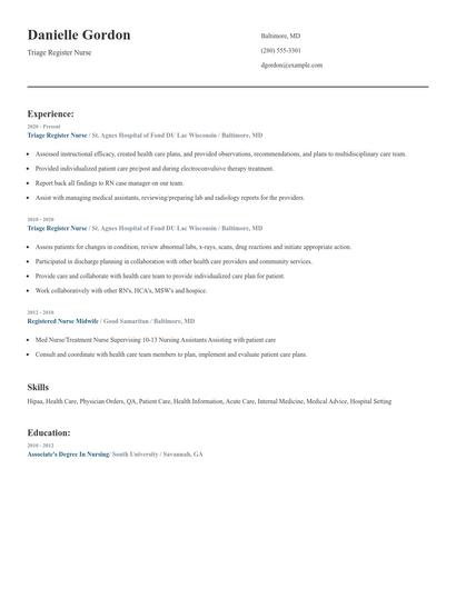 Triage Register Nurse Resume