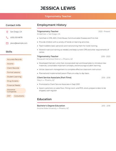 Trigonometry Teacher Resume