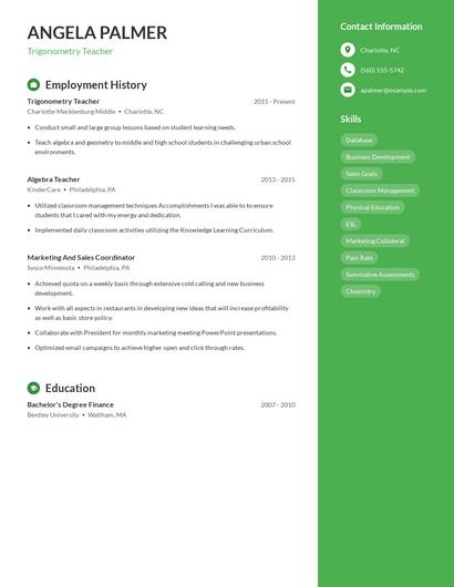 Trigonometry Teacher Resume