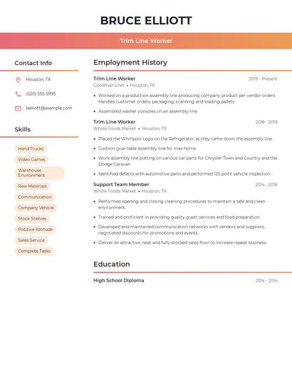 Trim Line Worker Resume