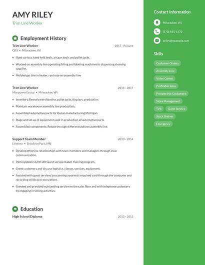 Trim Line Worker Resume