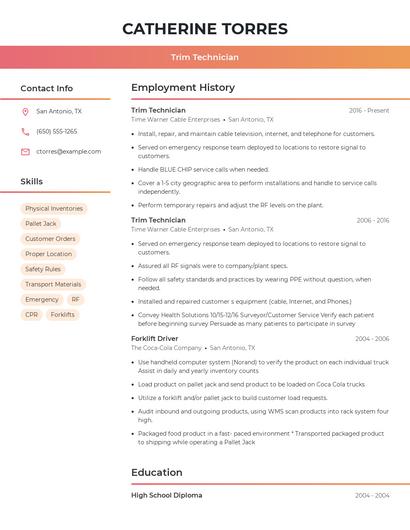 Trim Technician Resume