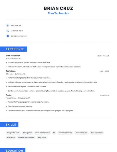Trim Technician Resume