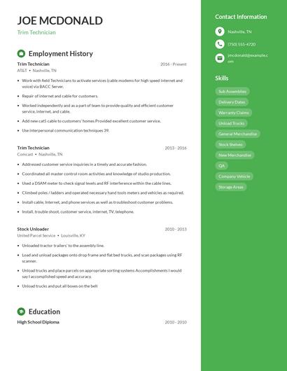Trim Technician Resume