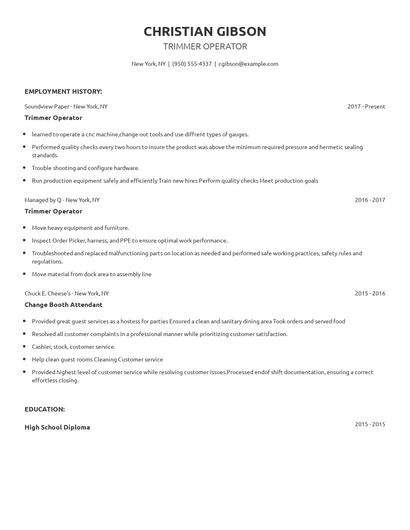 Trimmer Operator Resume