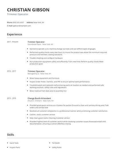 Trimmer Operator Resume