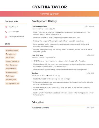 Trimmer Operator Resume