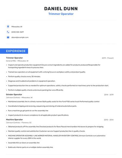 Trimmer Operator Resume