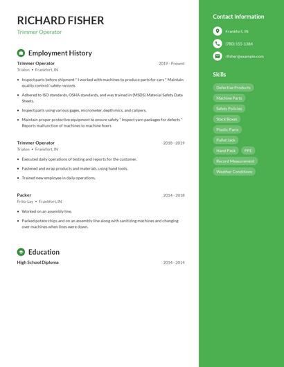 Trimmer Operator Resume