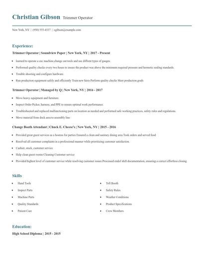 Trimmer Operator Resume