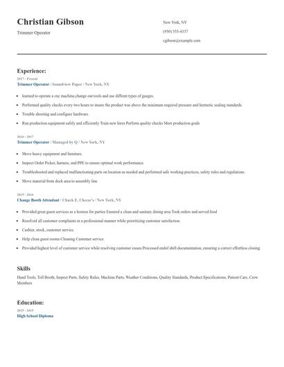 Trimmer Operator Resume