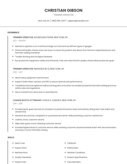 Trimmer Operator Resume