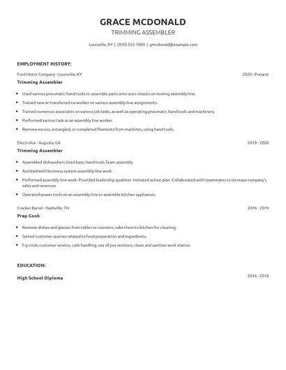 Trimming Assembler Resume