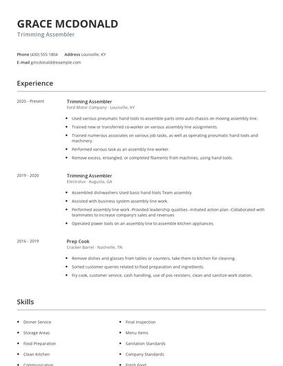 Trimming Assembler Resume