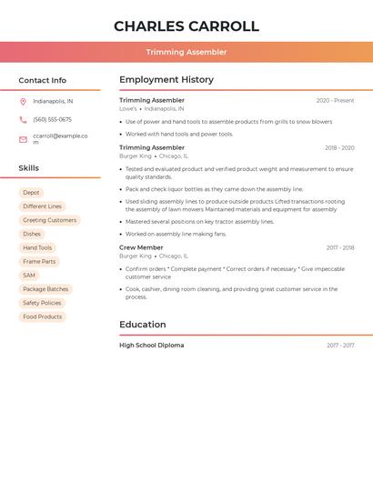 Trimming Assembler Resume