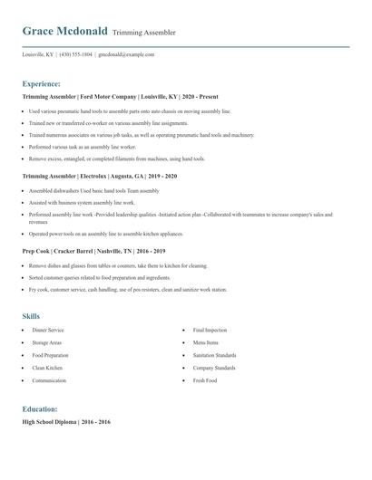 Trimming Assembler Resume