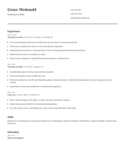 Trimming Assembler Resume