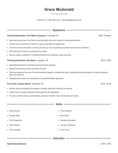 Trimming Assembler Resume
