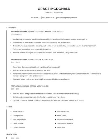 Trimming Assembler Resume