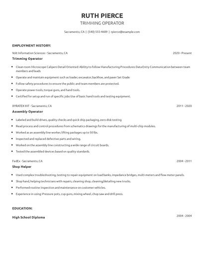 Trimming Operator Resume