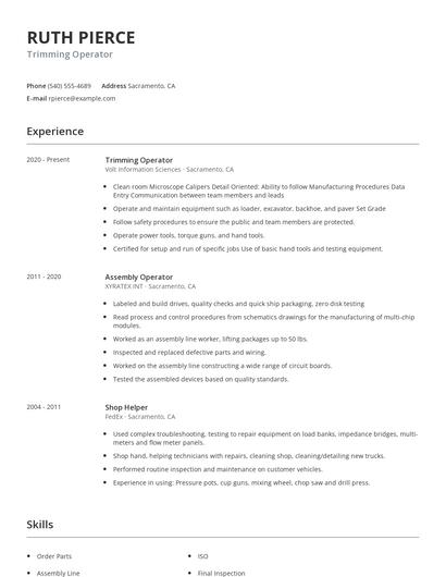 Trimming Operator Resume
