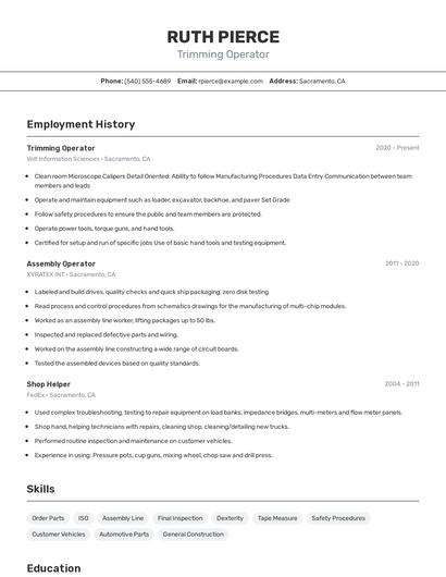 Trimming Operator Resume