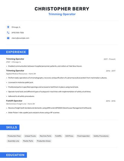 Trimming Operator Resume