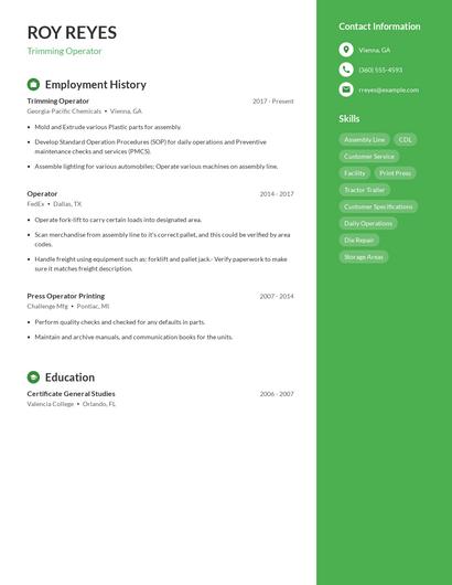 Trimming Operator Resume