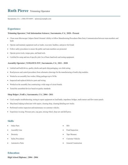 Trimming Operator Resume