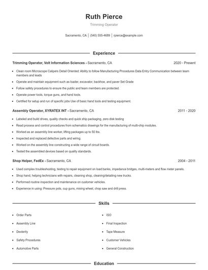 Trimming Operator Resume