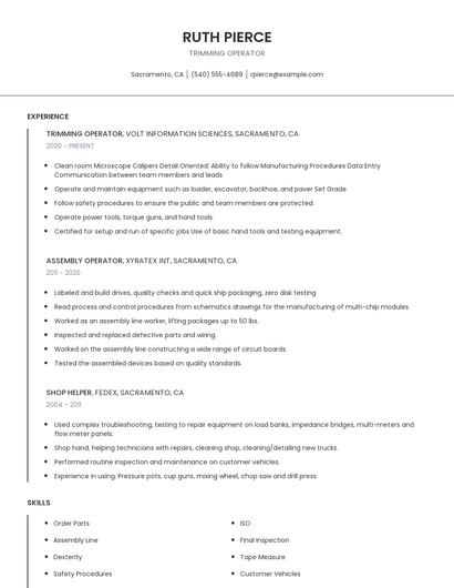 Trimming Operator Resume