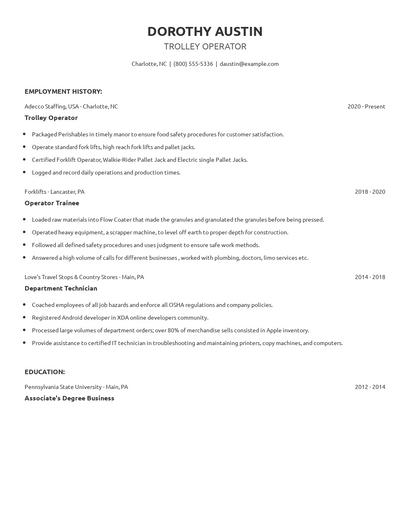Trolley Operator Resume