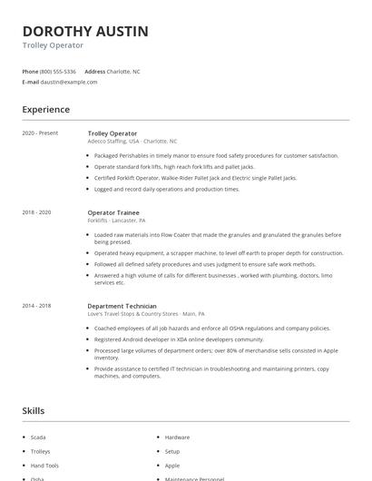 Trolley Operator Resume