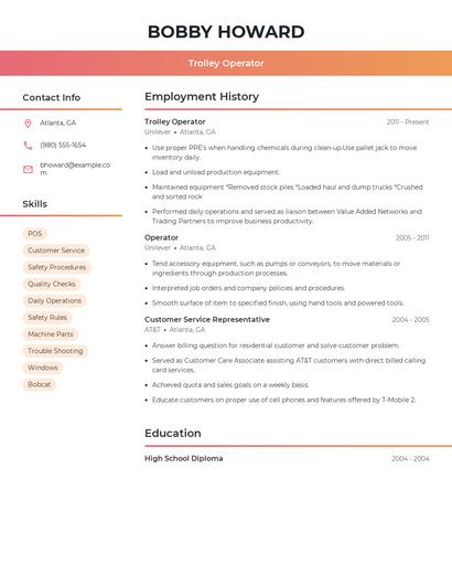 Trolley Operator Resume