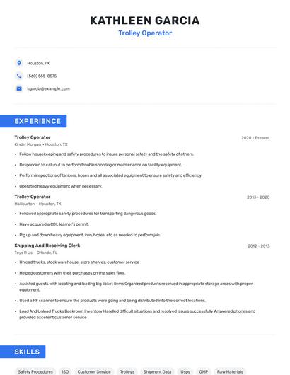 Trolley Operator Resume