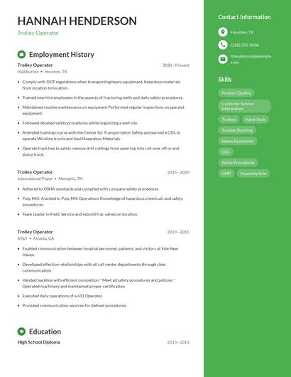 Trolley Operator Resume