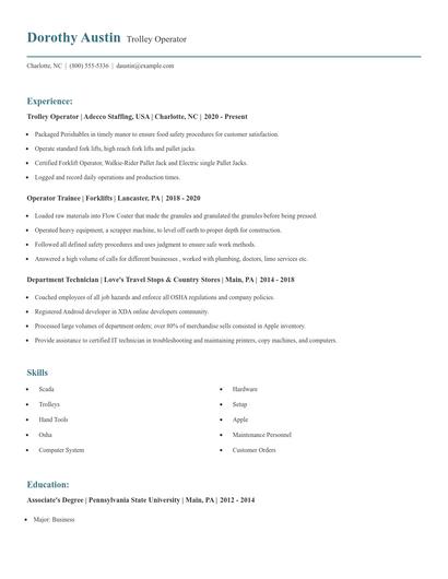 Trolley Operator Resume