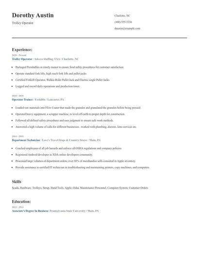 Trolley Operator Resume