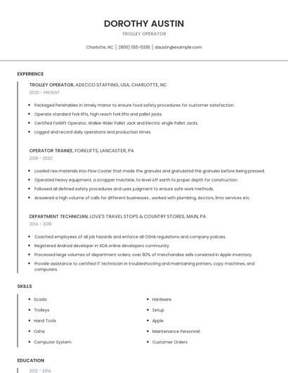 Trolley Operator Resume