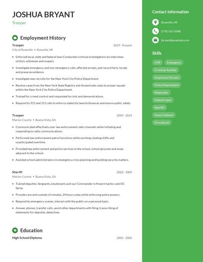 Trooper Resume