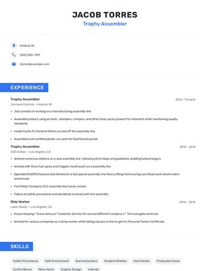 Trophy Assembler Resume