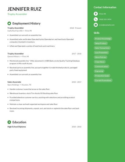 Trophy Assembler Resume