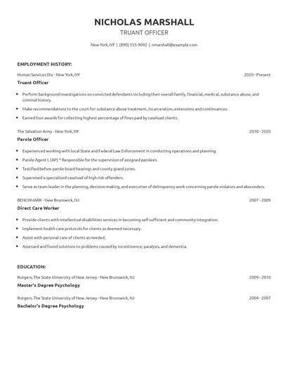 Truant Officer Resume