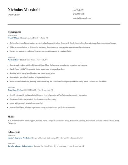 Truant Officer Resume