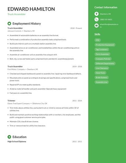 Truck Assembler Resume