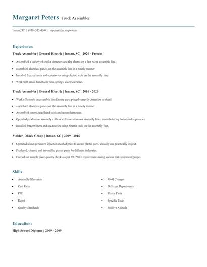 Truck Assembler Resume