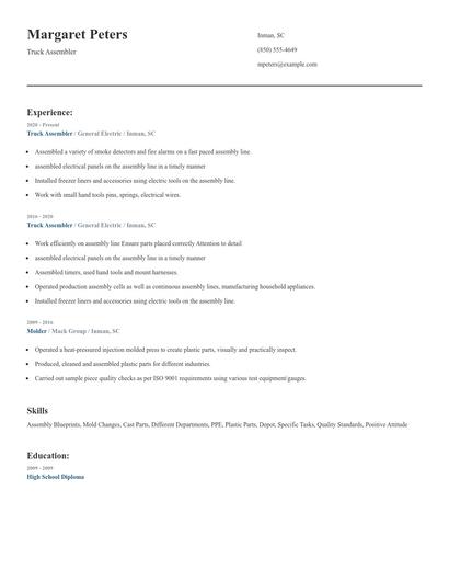 Truck Assembler Resume