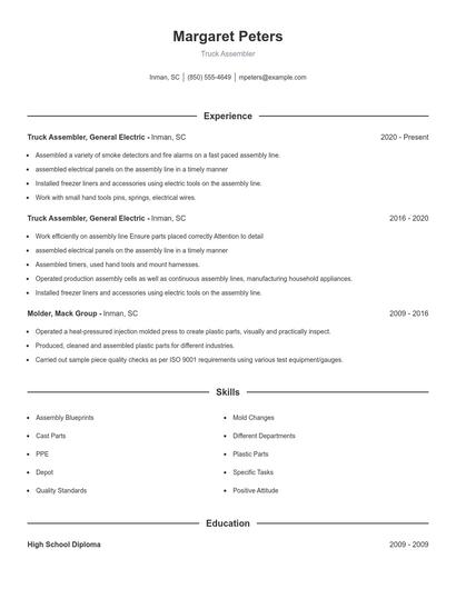 Truck Assembler Resume